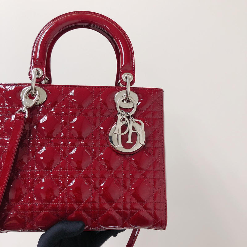 Cannage Lady Dior Medium in Patent Red with SHW | Bag Religion