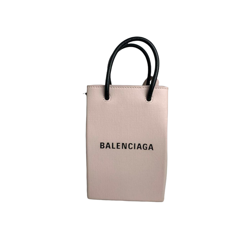 BALENCIAGA Calfskin Logo Shopping Phone Holder Bag Pink 492041   FASHIONPHILE