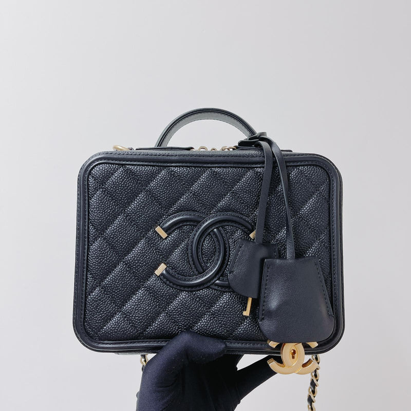 Chanel Filigree Vanity Case Quilted Caviar Medium at 1stDibs