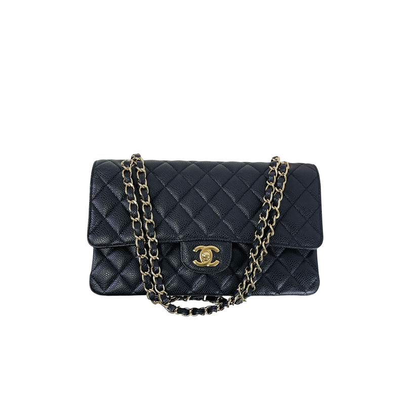 Chanel Vintage Black Quilted Caviar Leather Classic Double Flap Bag   STYLISHTOP