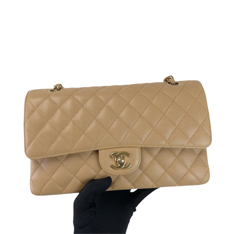 Classic Double Flap Caviar Medium Dark Beige GHW | Bag Religion