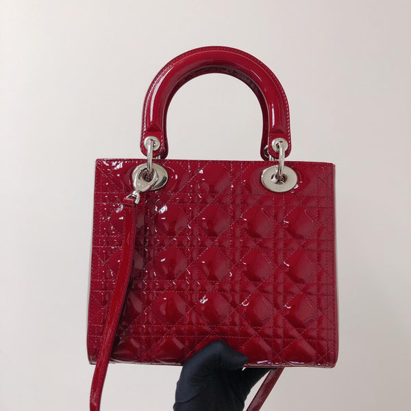 Cannage Lady Dior Medium in Patent Red with SHW | Bag Religion