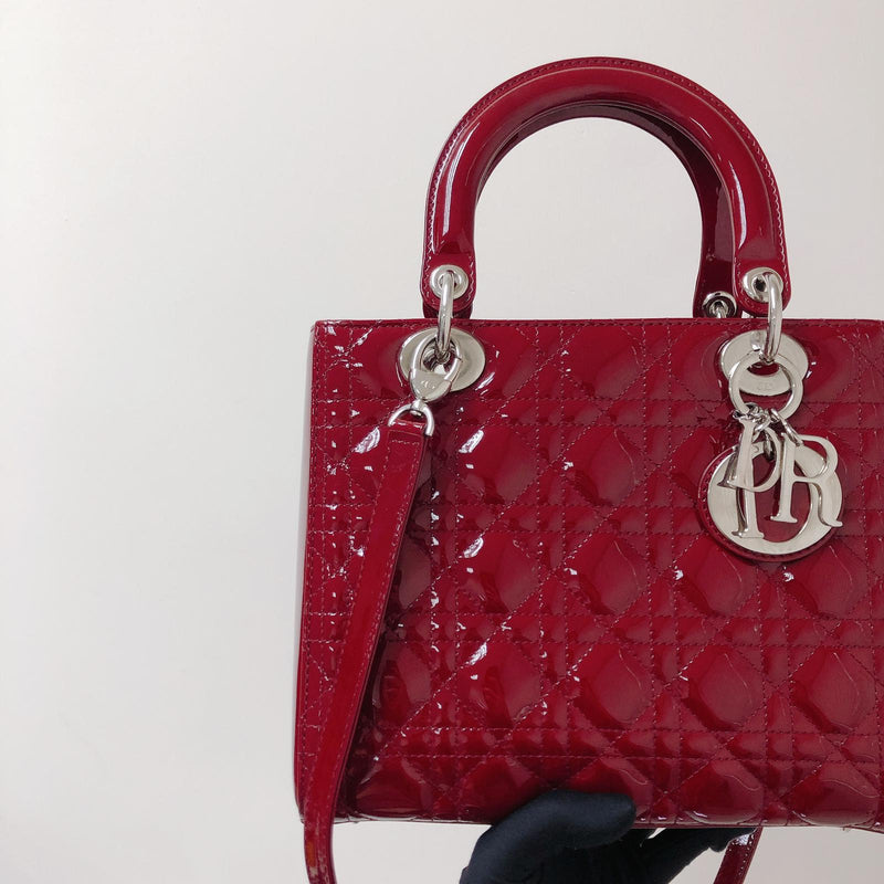 Cannage Lady Dior Medium in Patent Red with SHW | Bag Religion