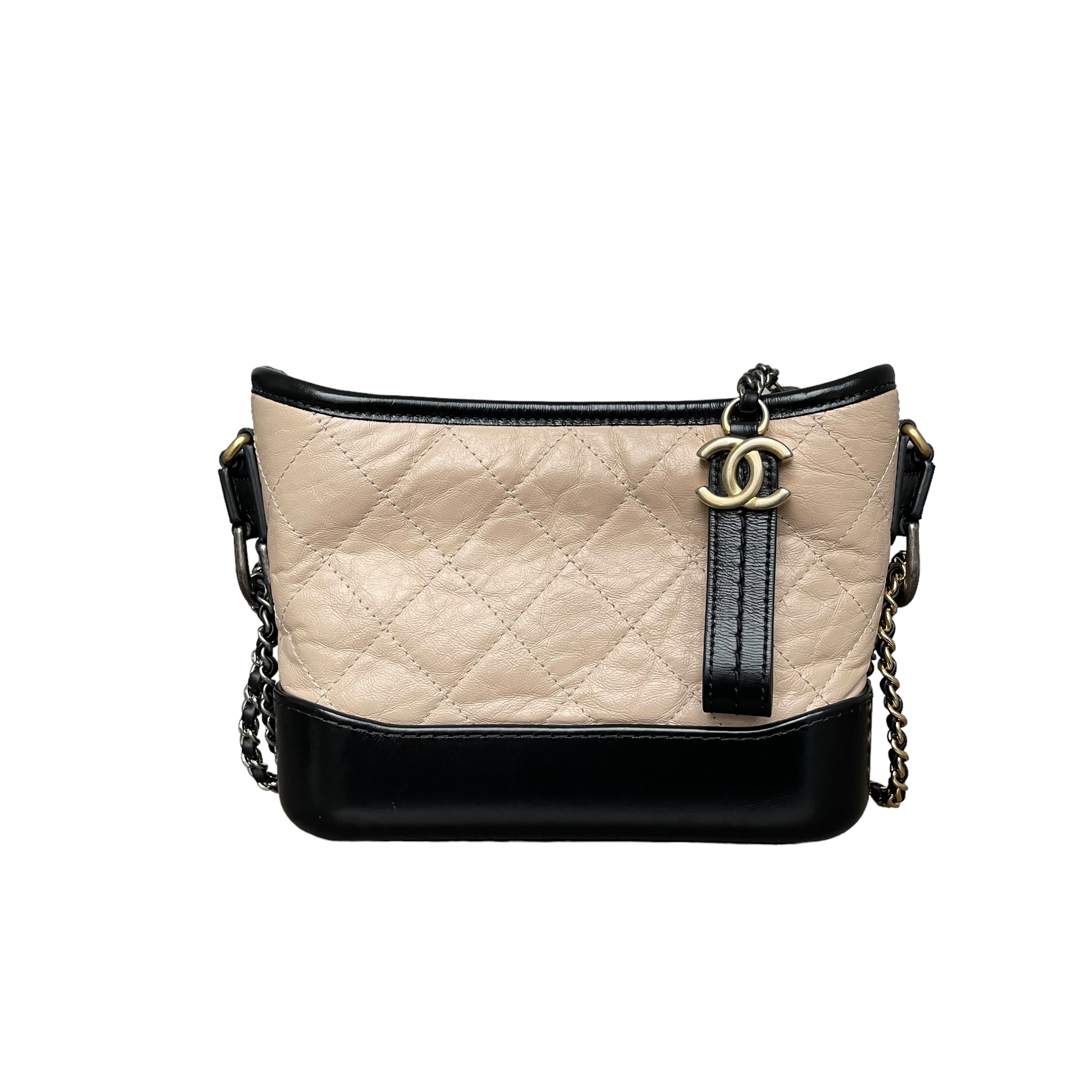 Calfskin Quilted Small Gabrielle Beige Black | Bag Religion