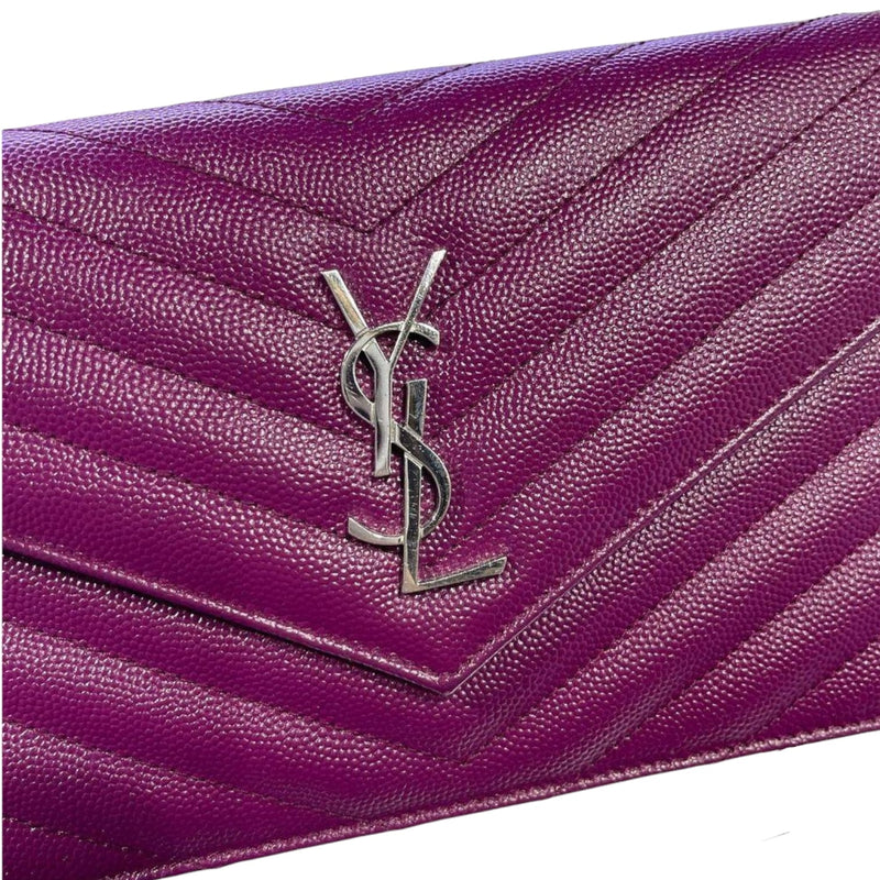 Saint Laurent Grain De Poudre Matelasse Chevron Monogram Bill Pouch Pink