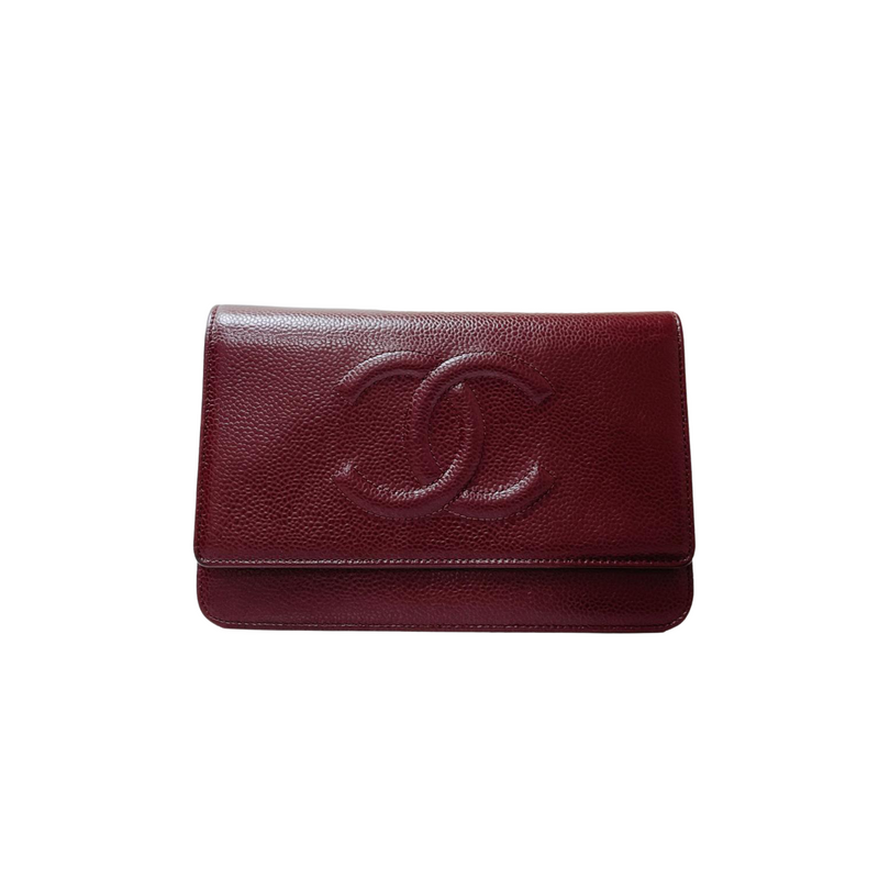 CHANEL Lambskin Quilted Boy Wallet On Chain WOC Burgundy  I Love Brand  Names