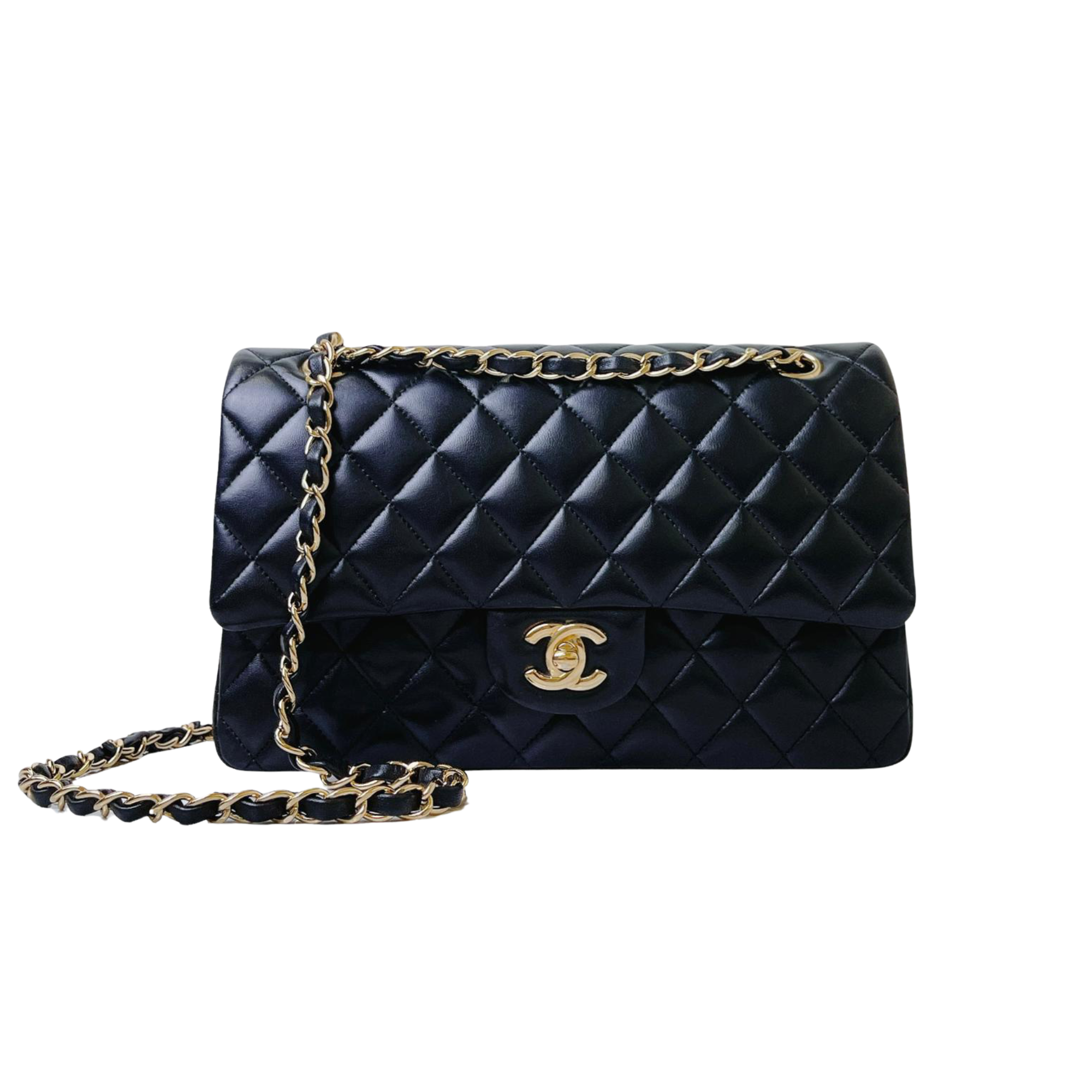 Chanel Classic ML Medium Double Flap Black Lambskin Silver Hardware  Coco  Approved Studio