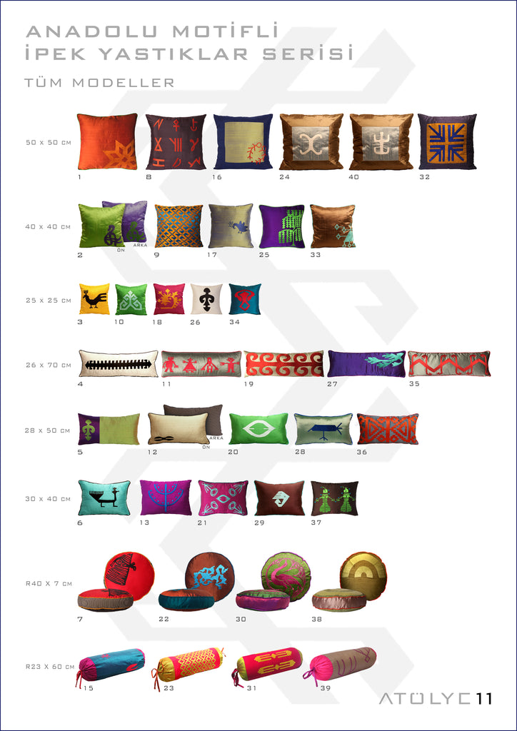 Anadolu Motifli Ipek Yastiklar Serisinin Tum Modelleri_All models of the Silk Cushions with Anatolian Motifs