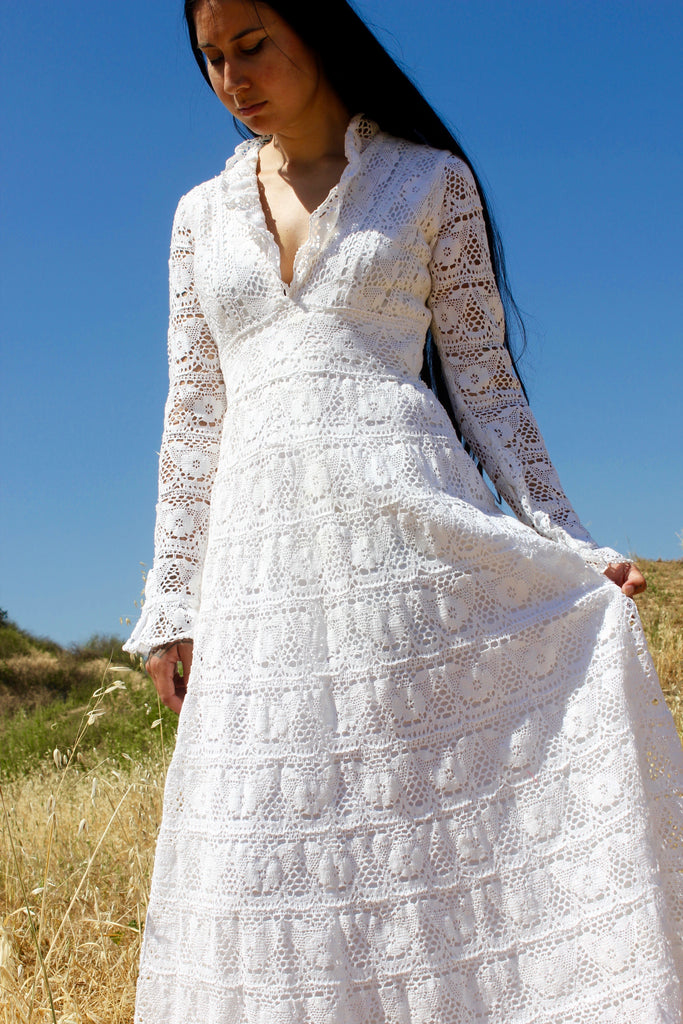 Oaxacan Vows 1970s Vintage Crochet Mexican Wedding Dress Honeywood