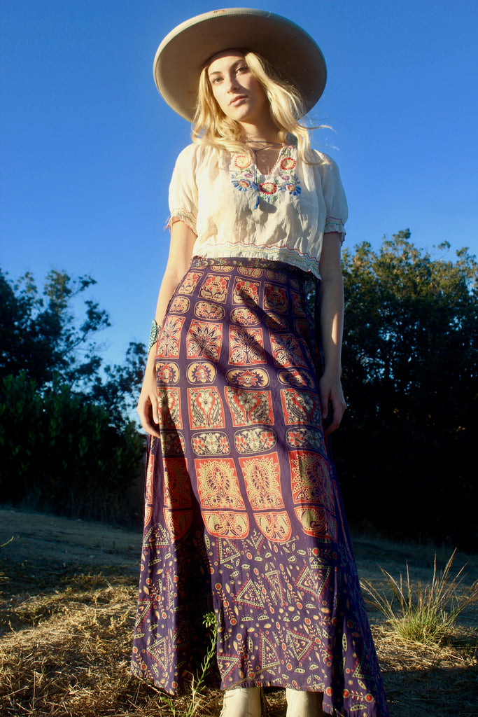 1970s indian maxi block print wrap skirt – Honeywood