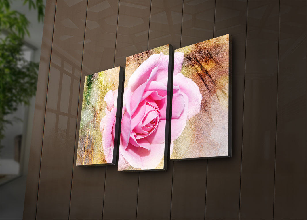 Tablou Canvas cu Led Trandafir Roz, Multicolor, 66 x 45 cm