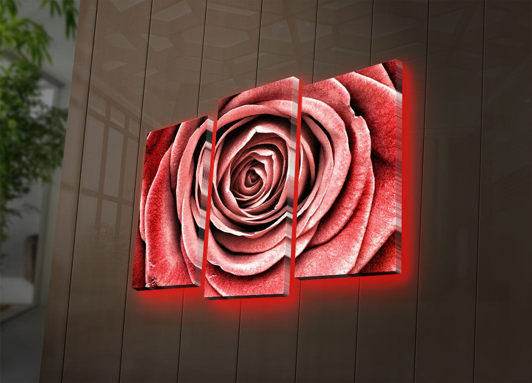 Tablou Canvas cu Led Led Trandafir Rosu, Multicolor, 66 x 45 cm