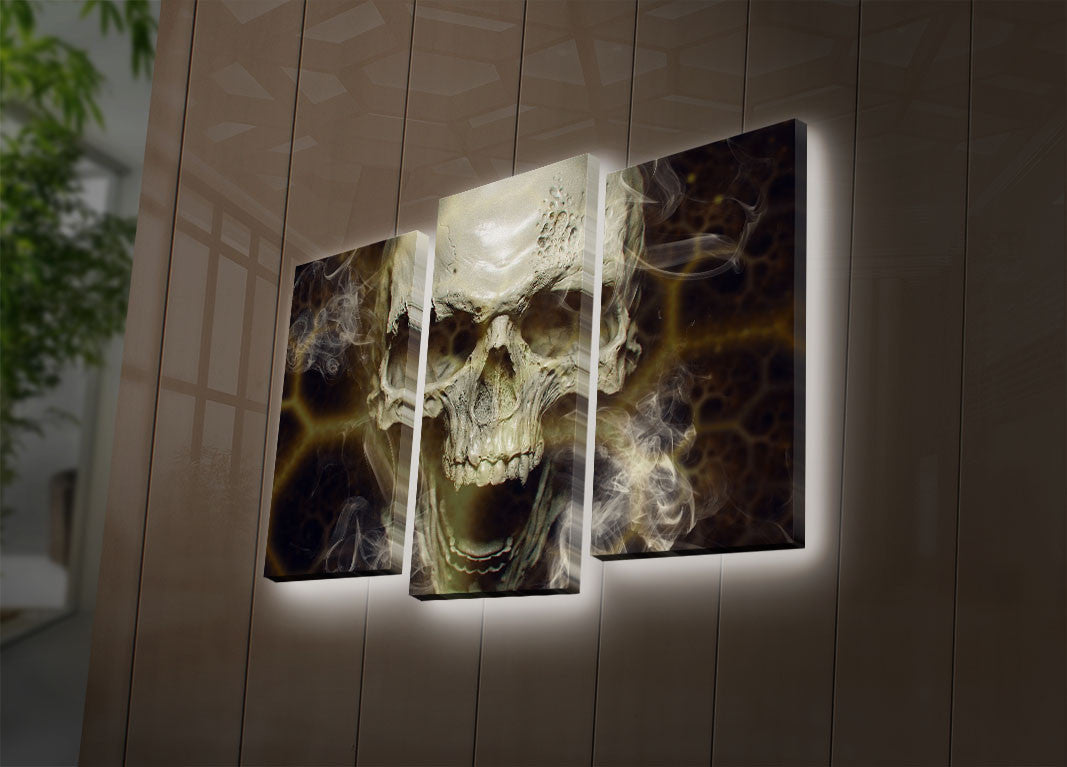 Tablou Canvas cu Led Skull, Multicolor, 66 x 45 cm
