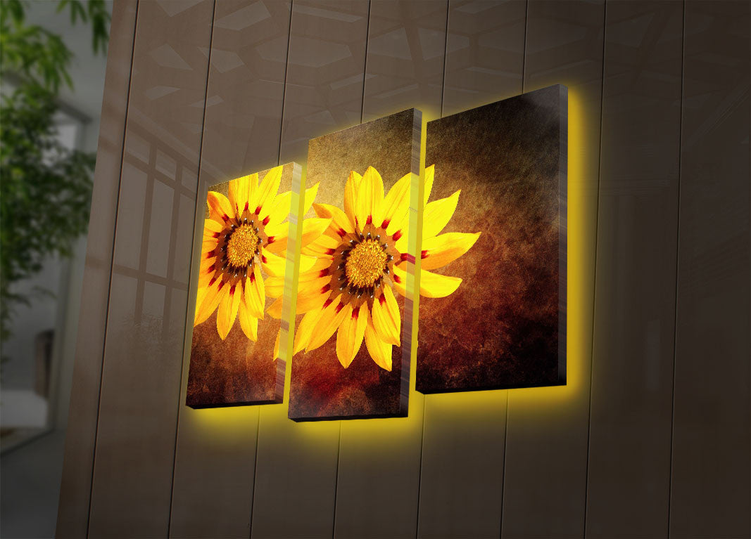 Tablou Canvas cu Led Floare Soarelui, Multicolor, 66 x 45 cm