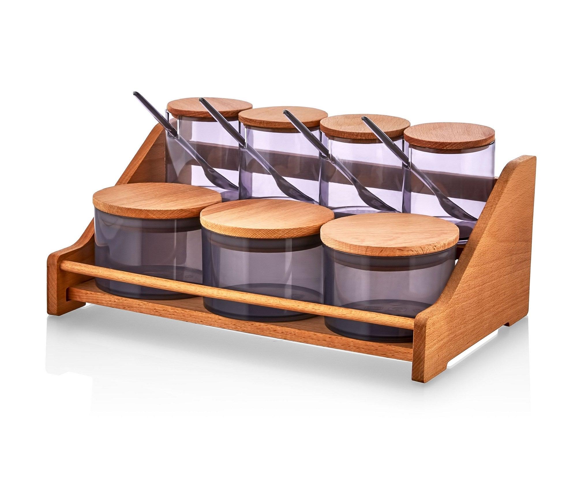 Set borcan de condimente și rafturi de bucătărie Spice Jar & Kitchen Shelf Set 672, De lemn, 34.4x10.9x20.4 cm