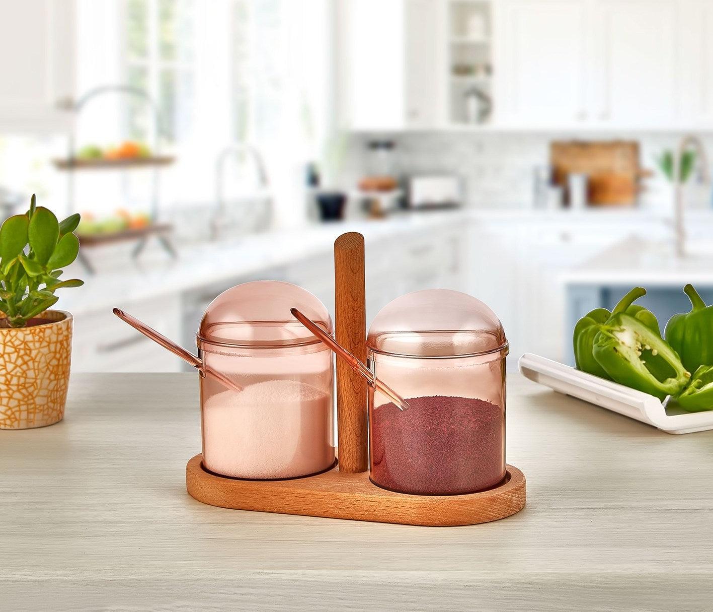 Set borcan de condimente și rafturi de bucătărie Spice Jar & Kitchen Shelf Set 612, De lemn, 18.2x11.2x8.7 cm