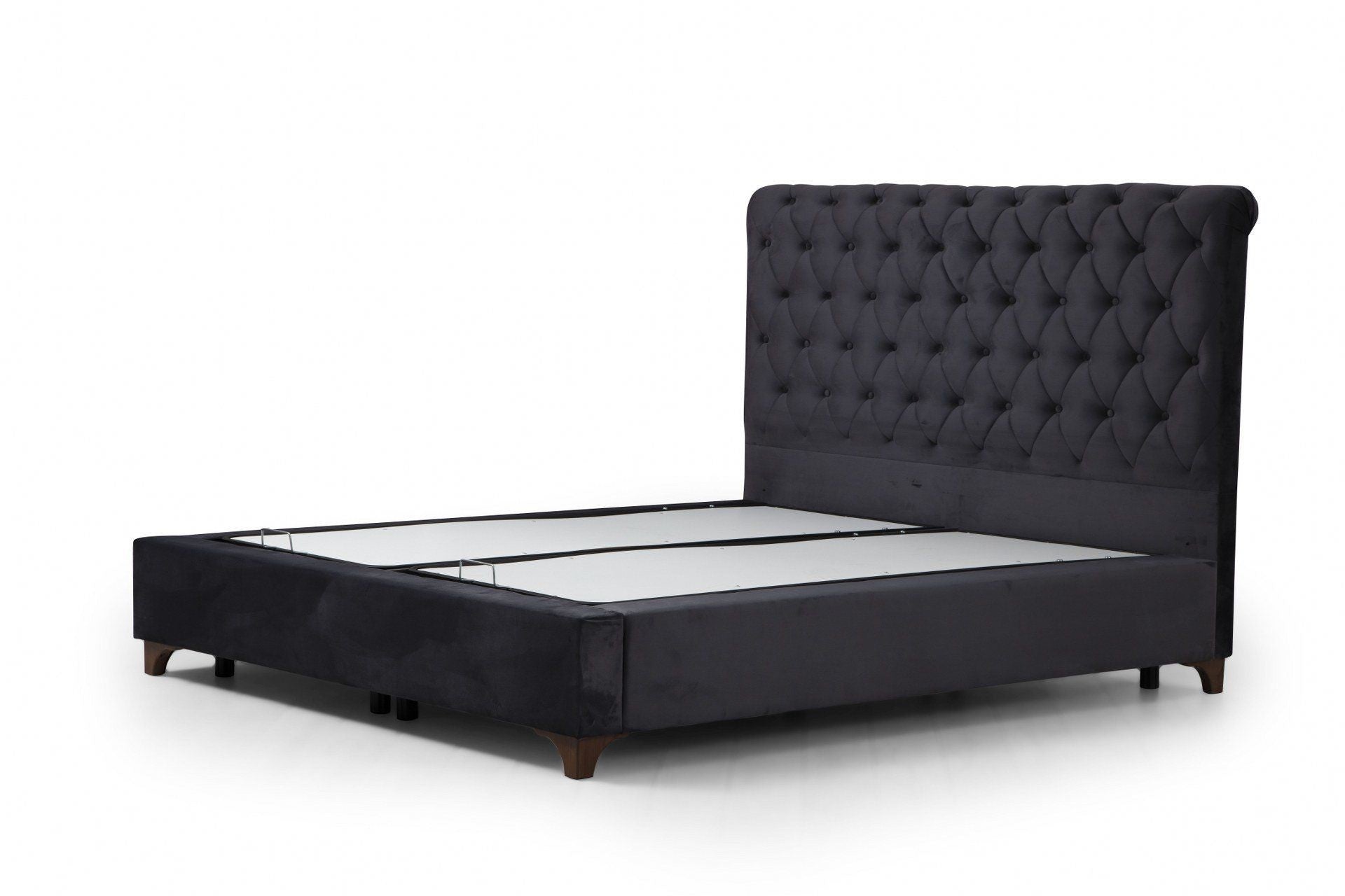 Baza pat dublu și tăblie Deluxe, Gri, 140x130x200 cm