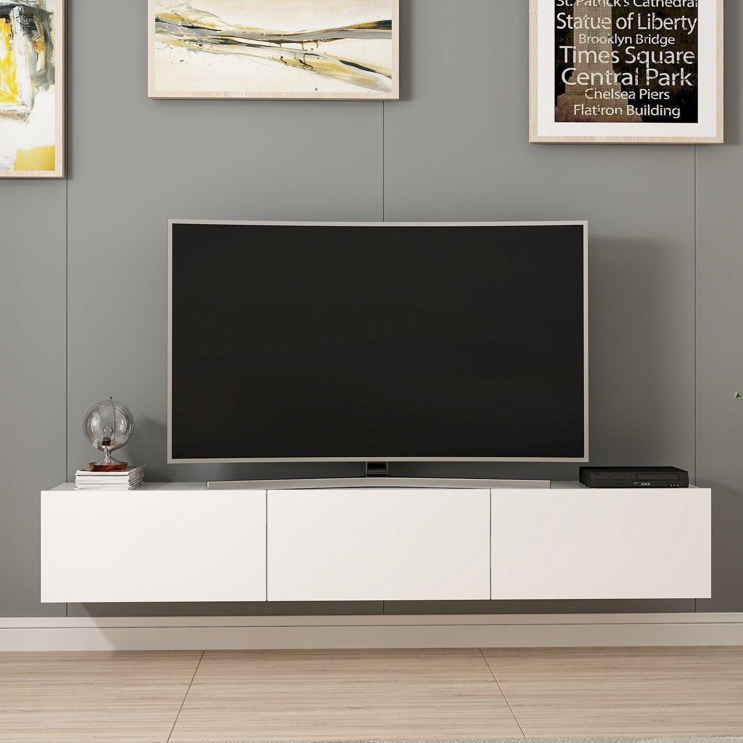 Comoda TV Rigel - White, Alb Lucios, 180x30x32 cm