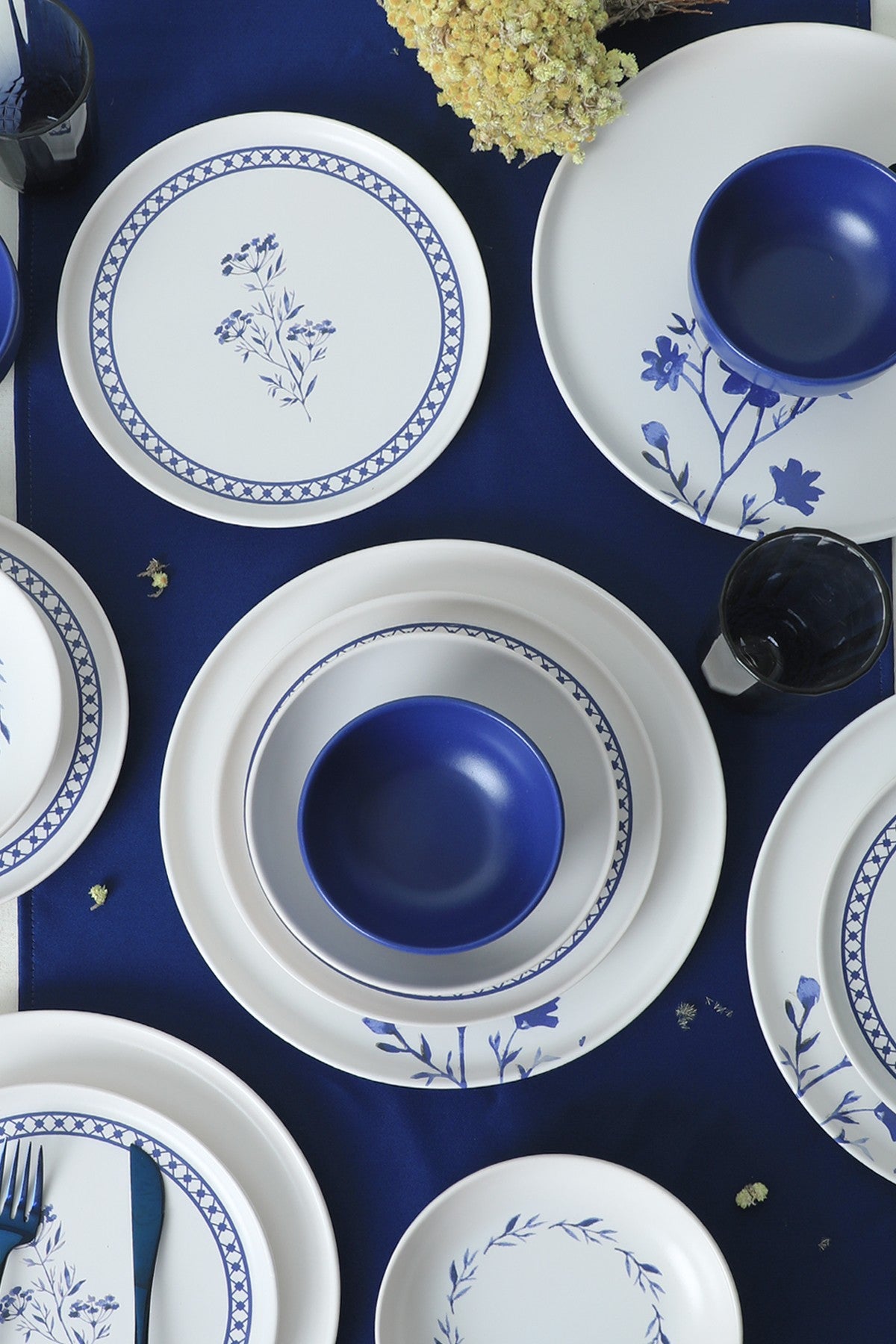 Set de cină din ceramică, Albastru, 28 cm