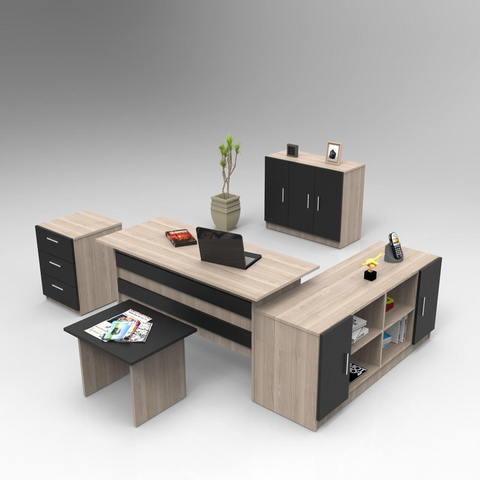 Set mobilier de birou Linta XL, 5 piese, Birou - Biblioteca - Consola - Masa - Rollbox