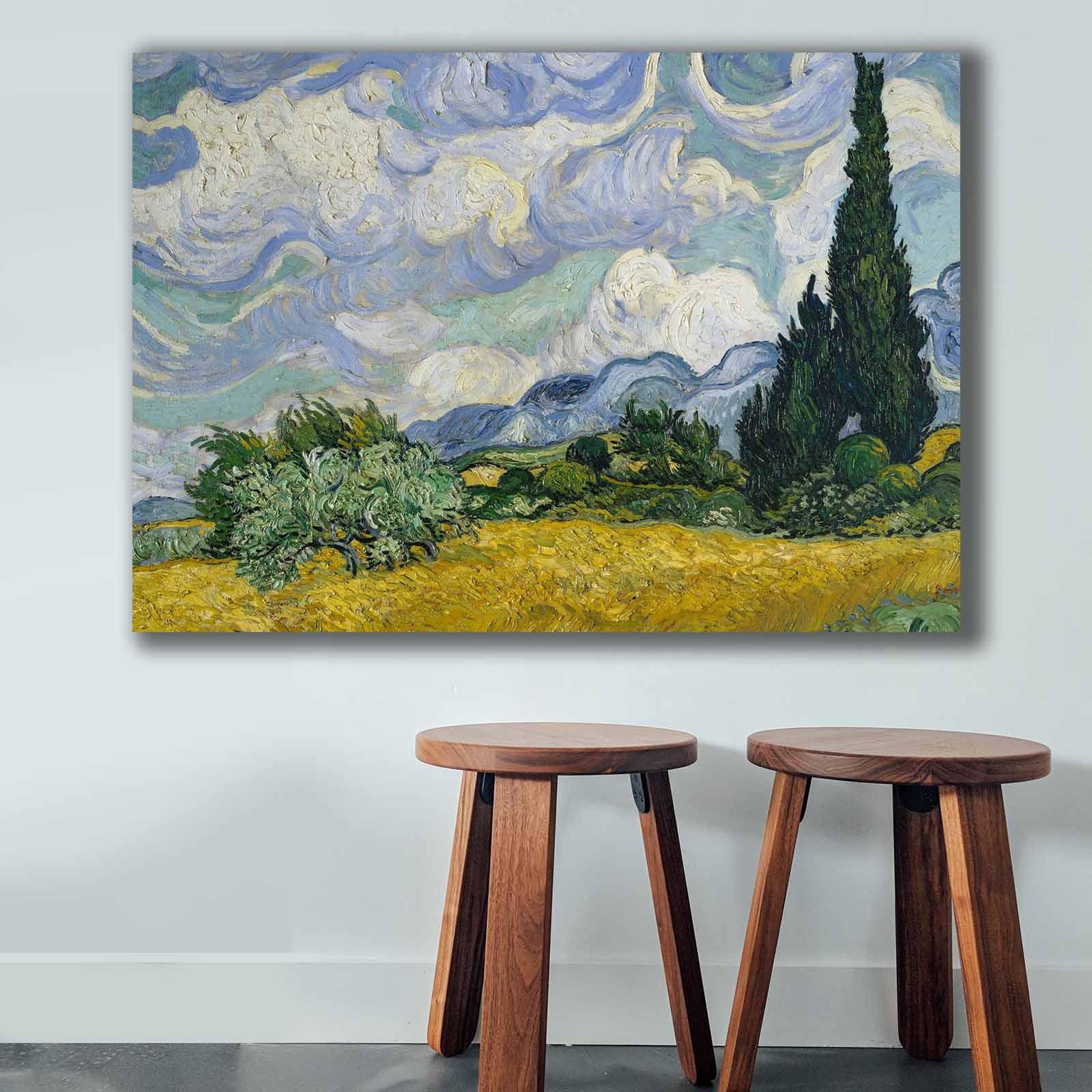 Tablou Canvas Copaci cu Nori, Multicolor, 100 x 70 cm