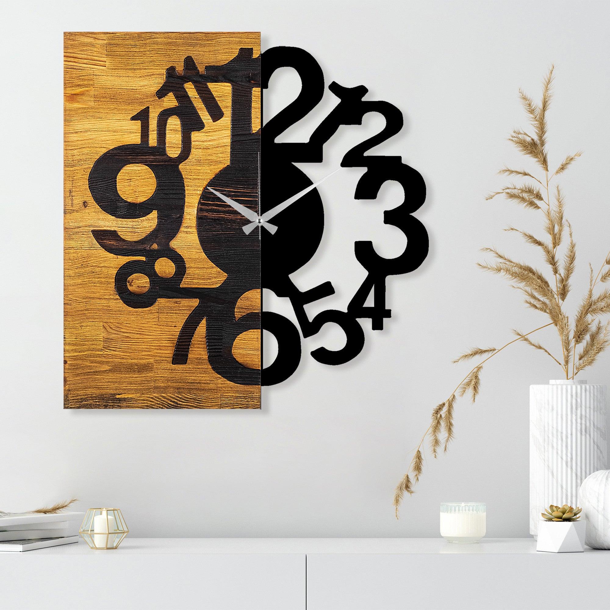 Ceas de perete decorativ din lemn Wooden Clock 13, Nuc, 3x58x55 cm