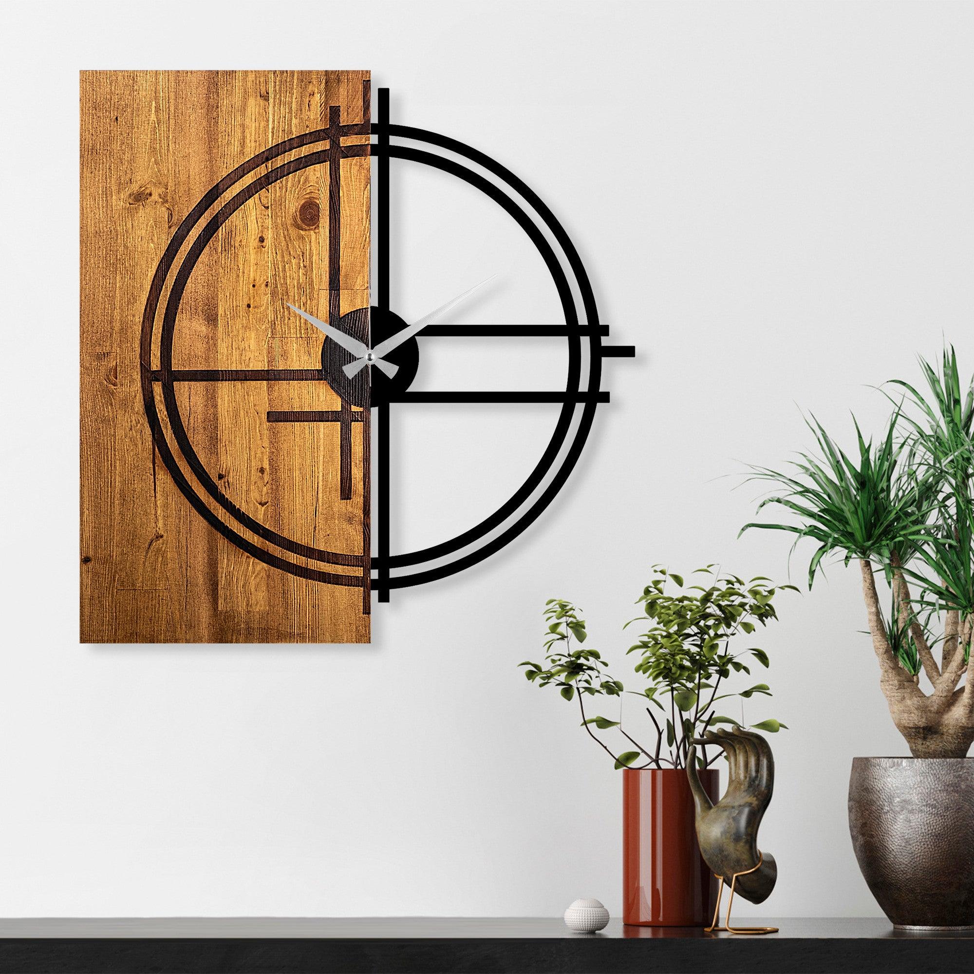 Ceas de perete decorativ din lemn Wooden Clock 38, Nuc deschis, 58x3x56 cm