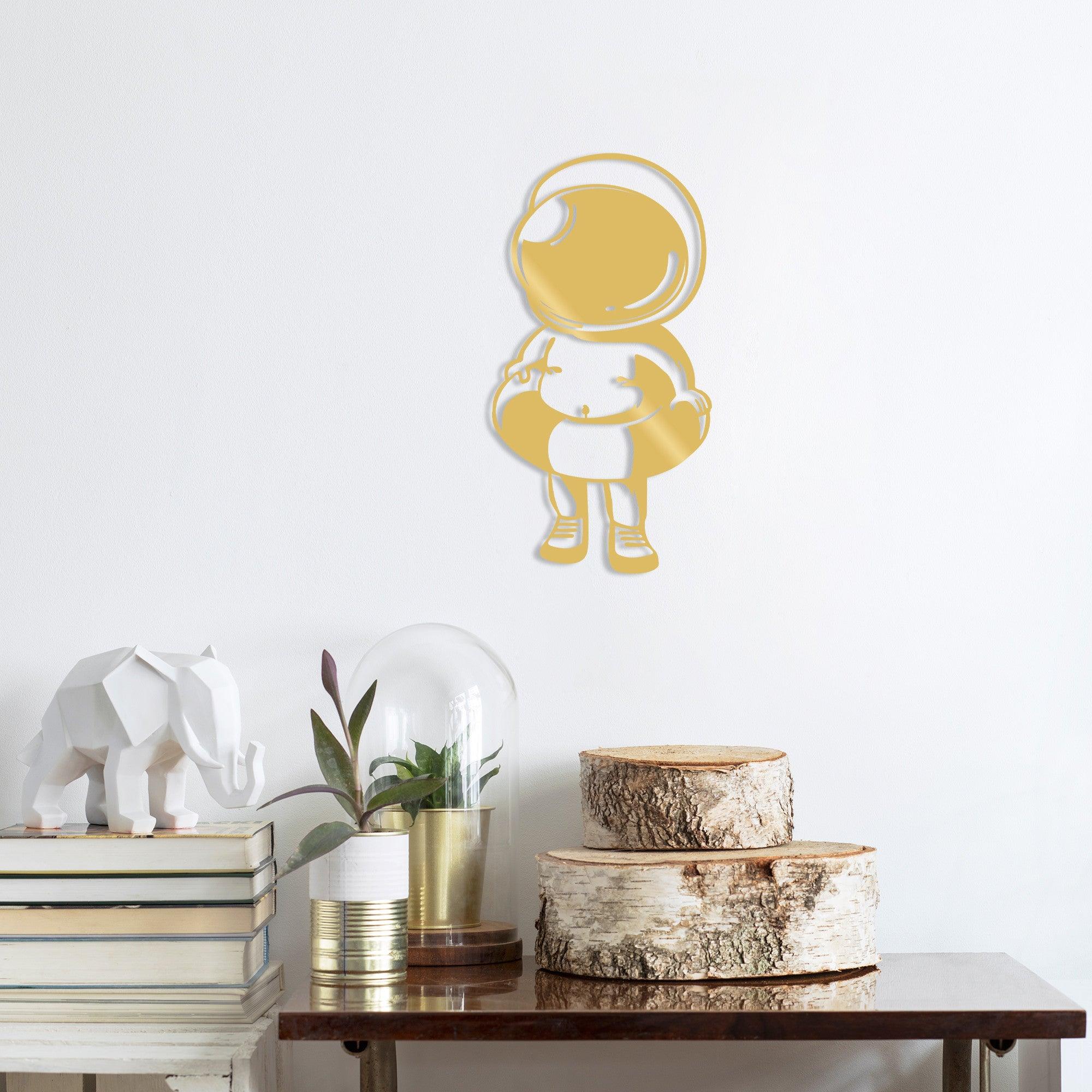 Decoratiune de perete Metal Baby Astronaut, Negru, 65x1x34 cm