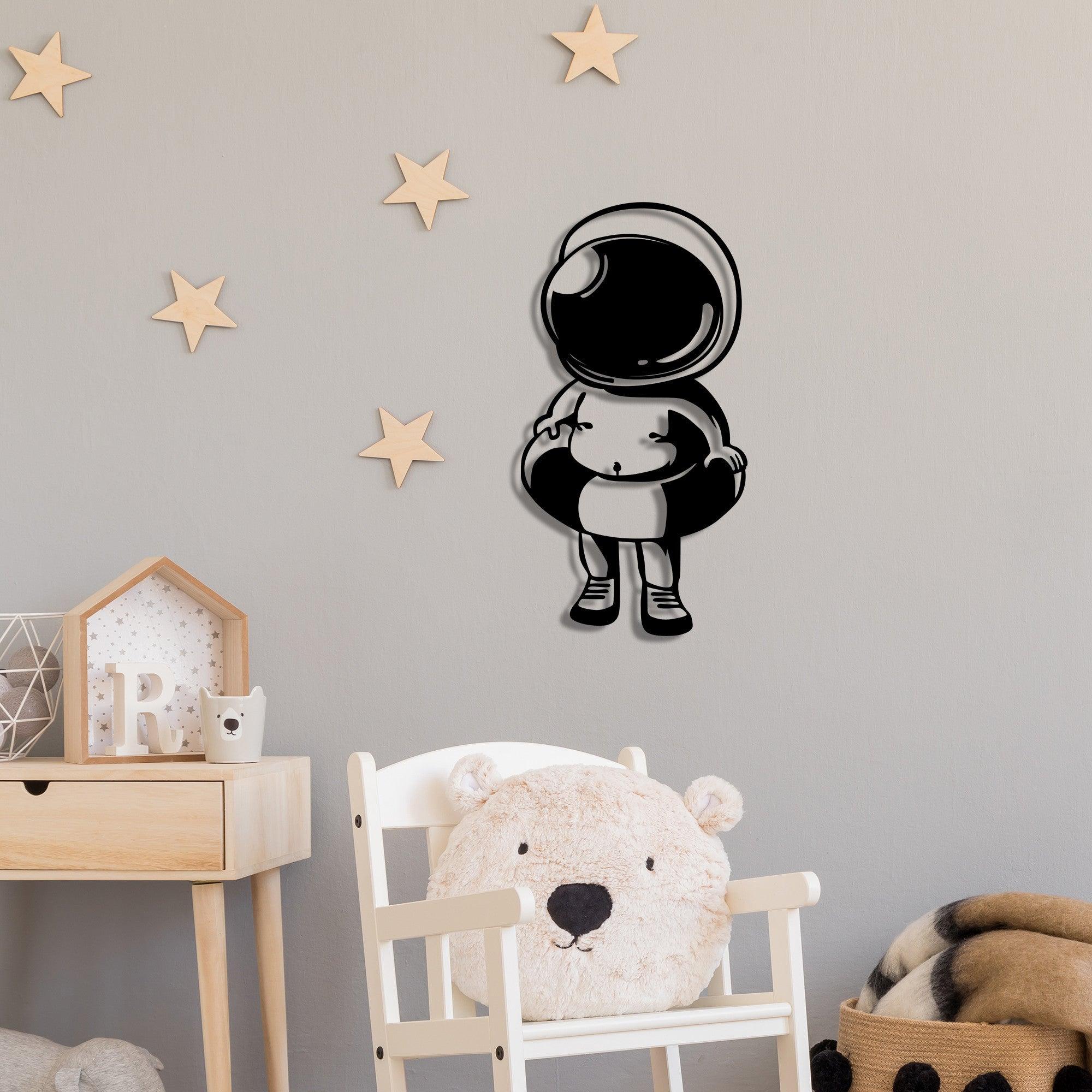 Decoratiune de perete Metal Baby Astronaut, Negru, 65x1x34 cm