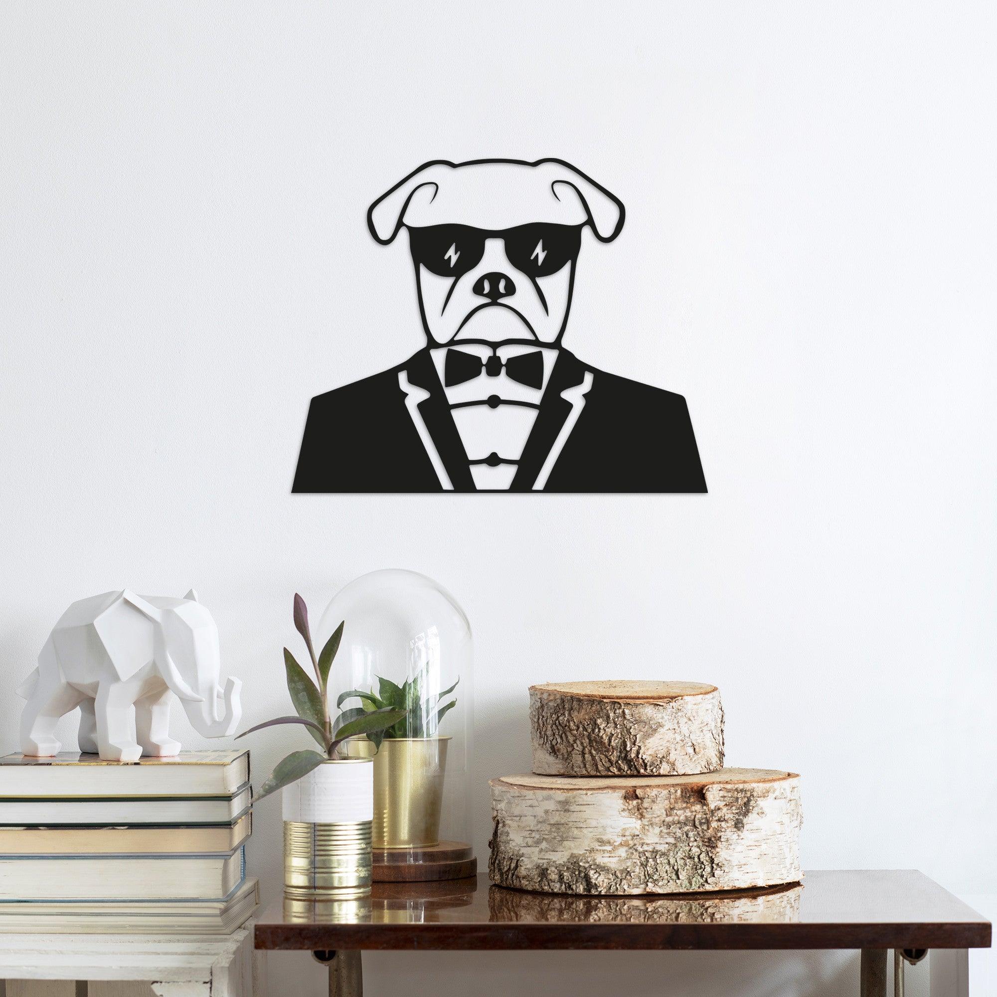 Decoratiune de perete Metal Bulldog-2, Negru, 42x1x50 cm