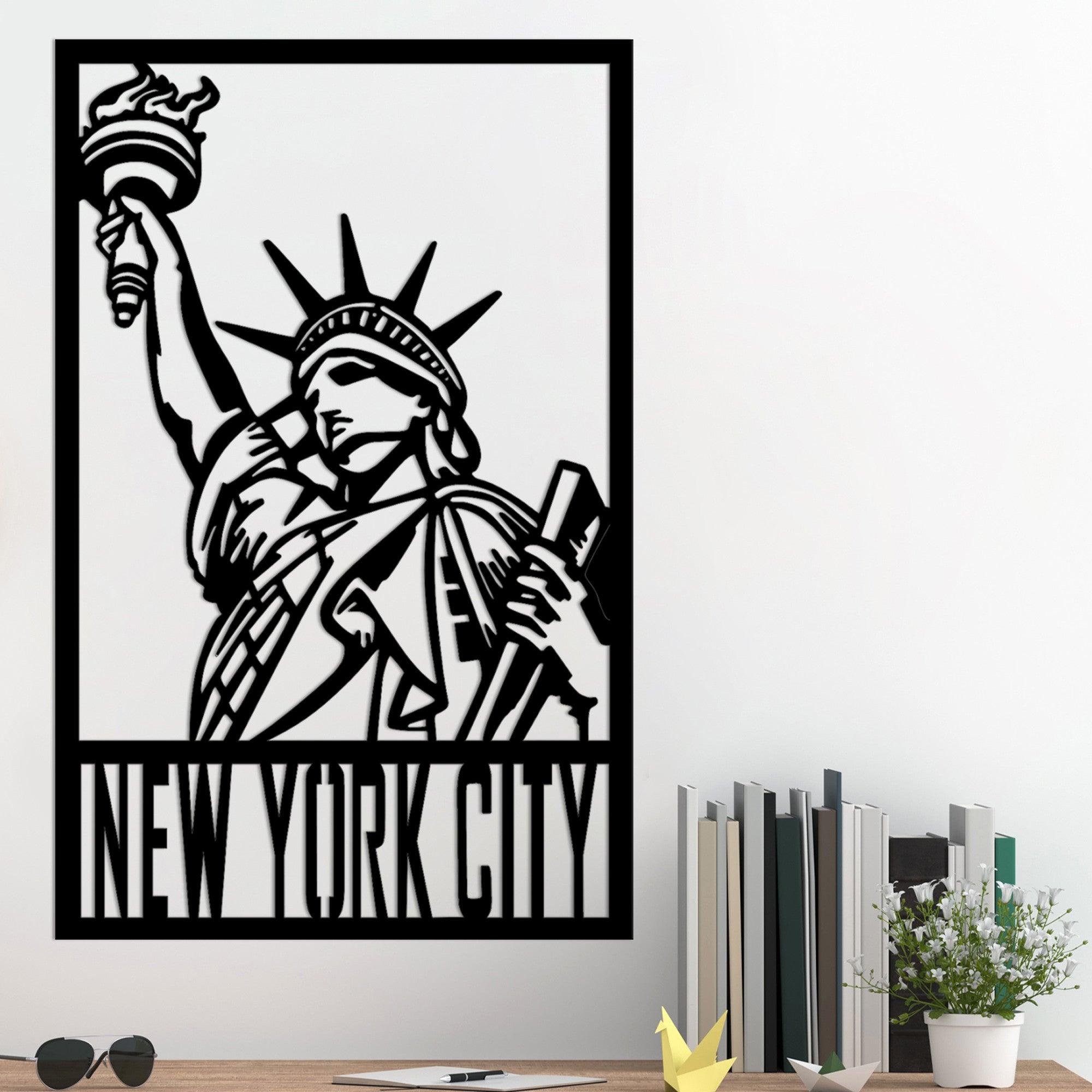 Decoratiune de perete Metal New York City, Negru, 0.15x80x52 cm