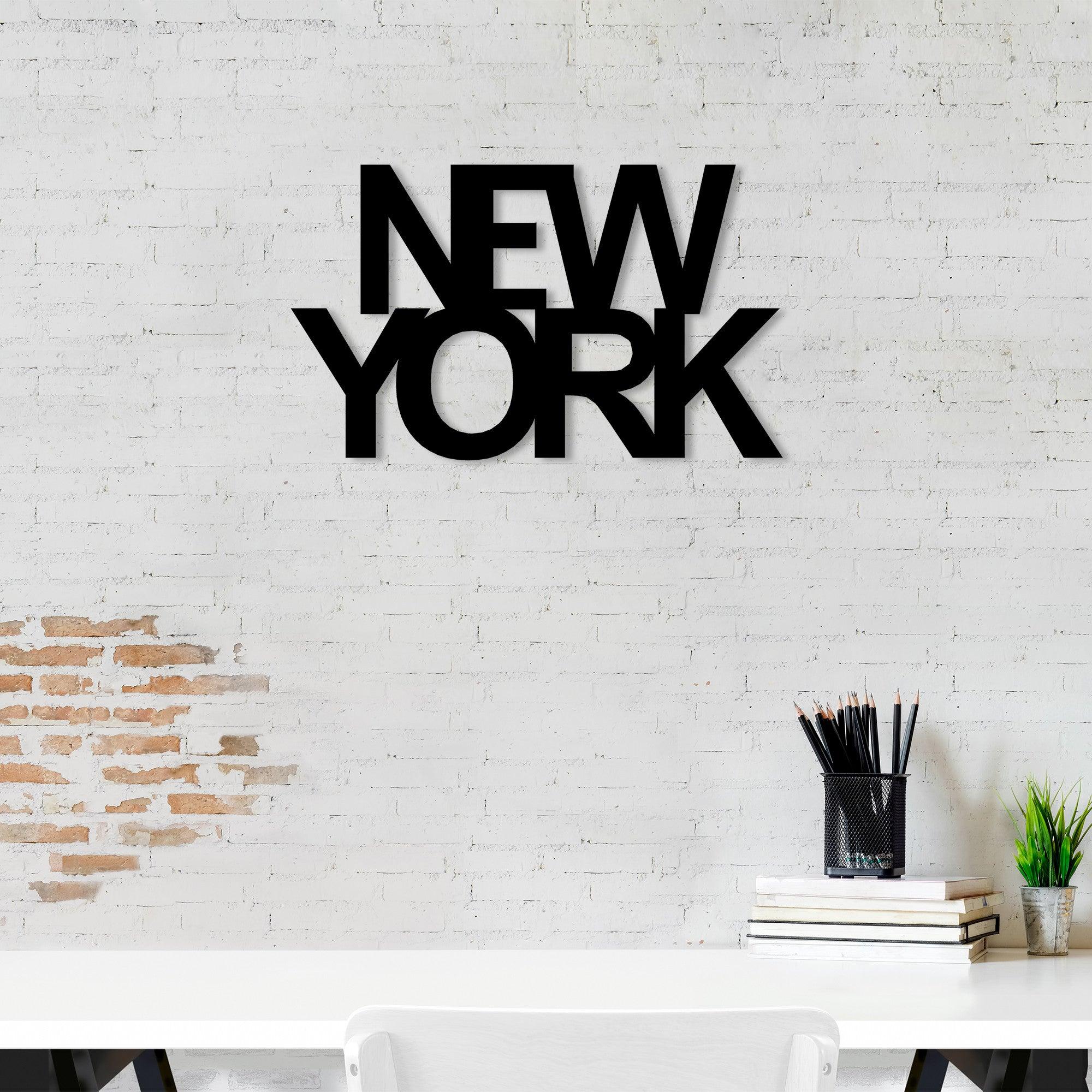 Decoratiune de perete Metal New York, Negru, 36x1x60 cm