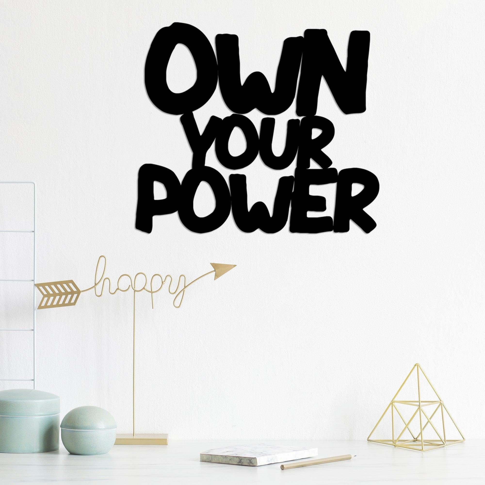 Decoratiune de perete Metal Own Your Power, Negru, 46x53 cm