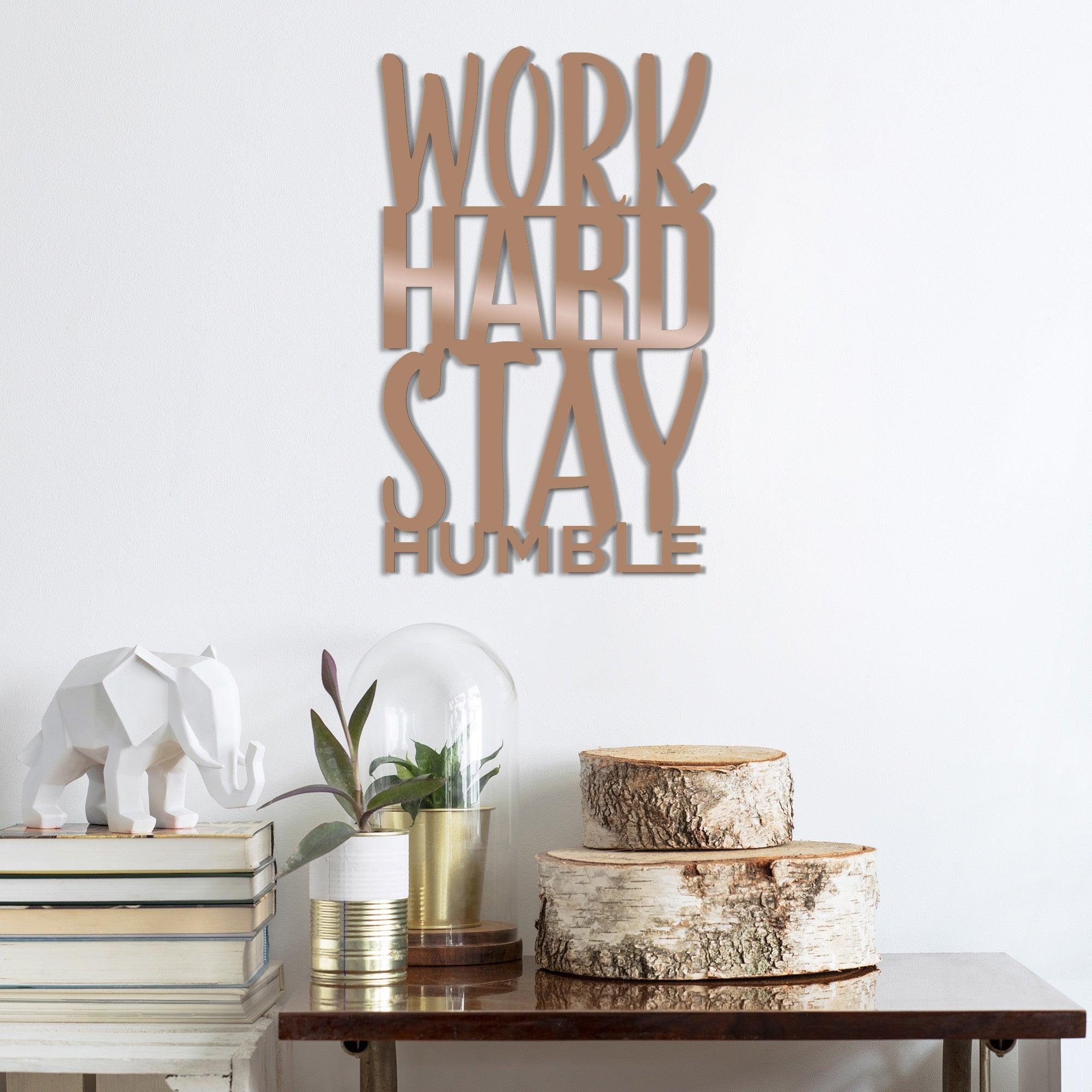 Decoratiune de perete Metal Work Hard Stay Humble-star, Negru, 50x1x30 cm