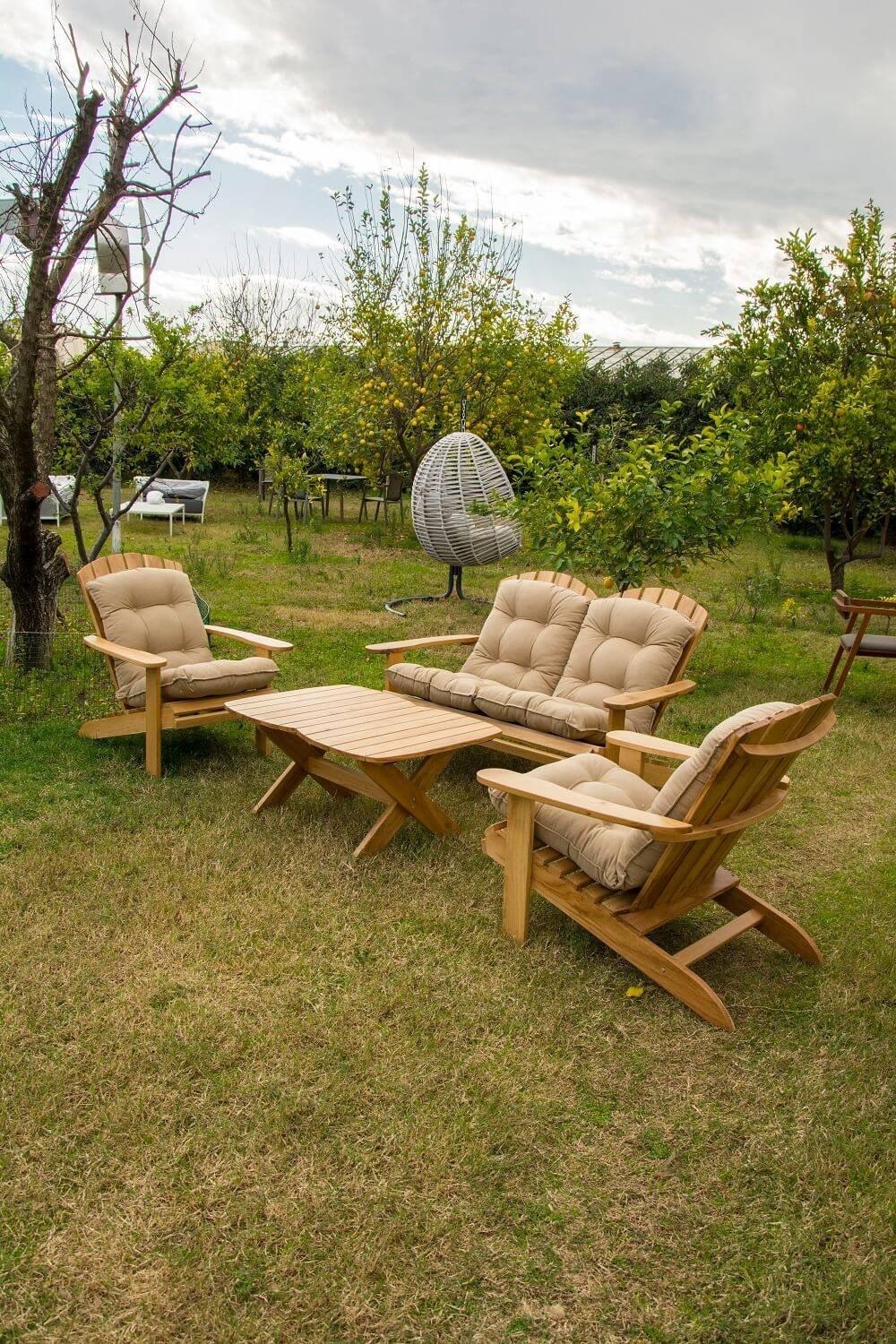 Set De Lounge De Grădină Adirondack, Crem, 200X79X97 Cm