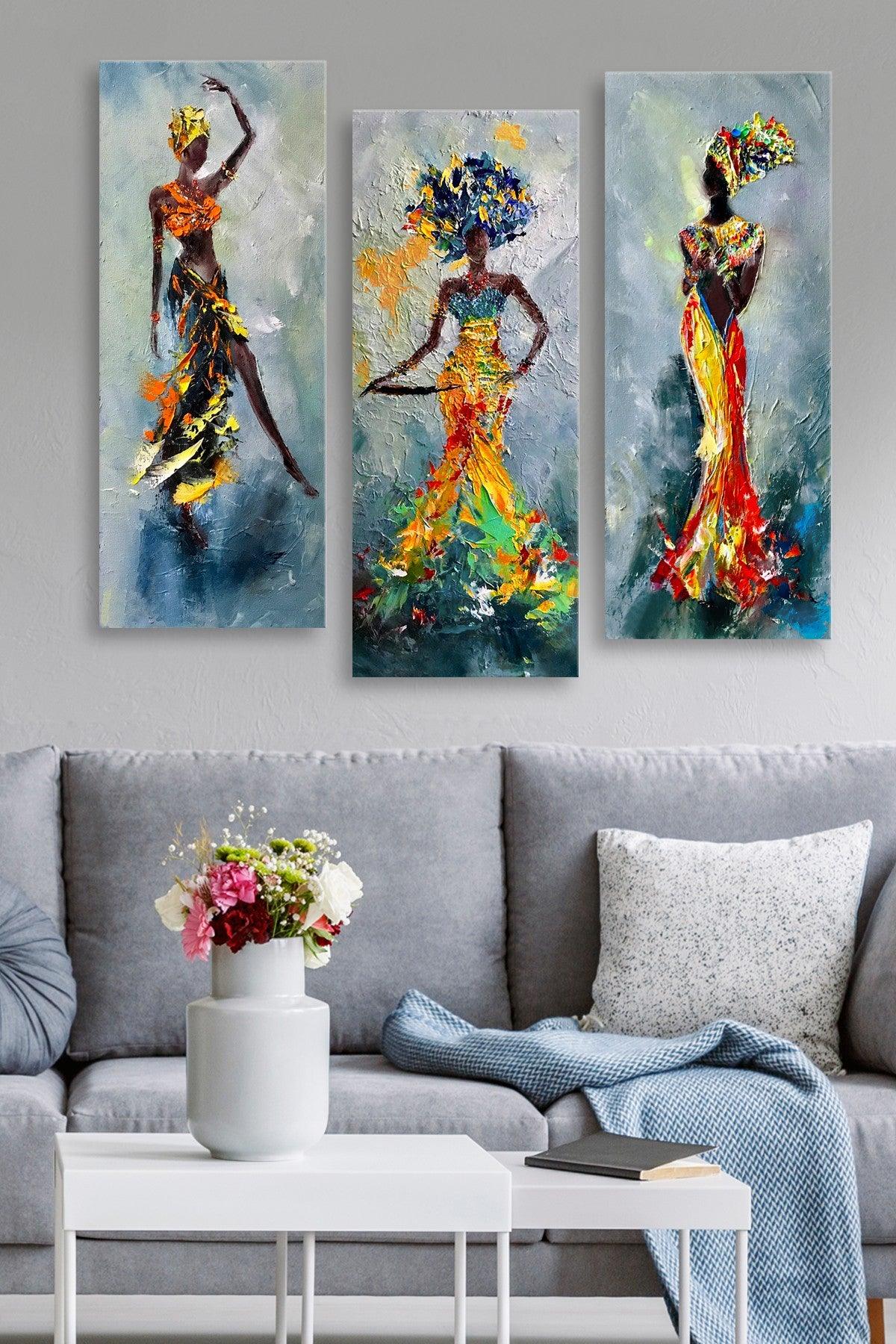 Tablou MDF (3 bucăți) Marvellous African Lady, Multicolor, 50 x 70 cm