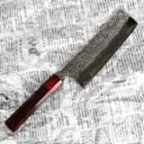 Nakiri Messer handgeschmiedet mit rotem Griff