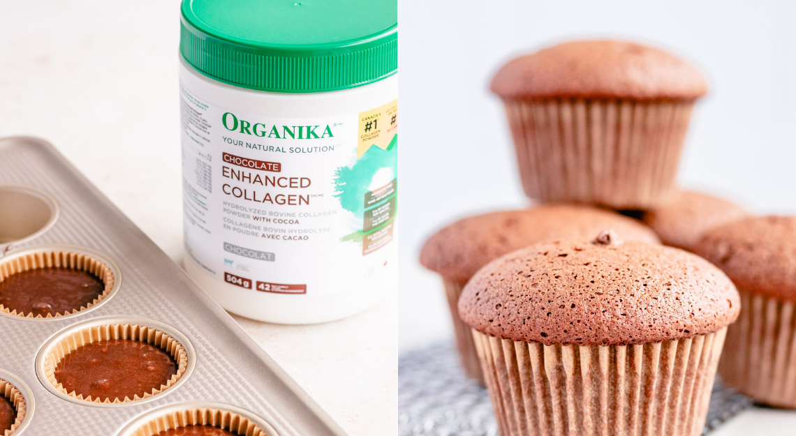 Chocolate cupcakes made with Organika's Chocolate Enhanced Collagen