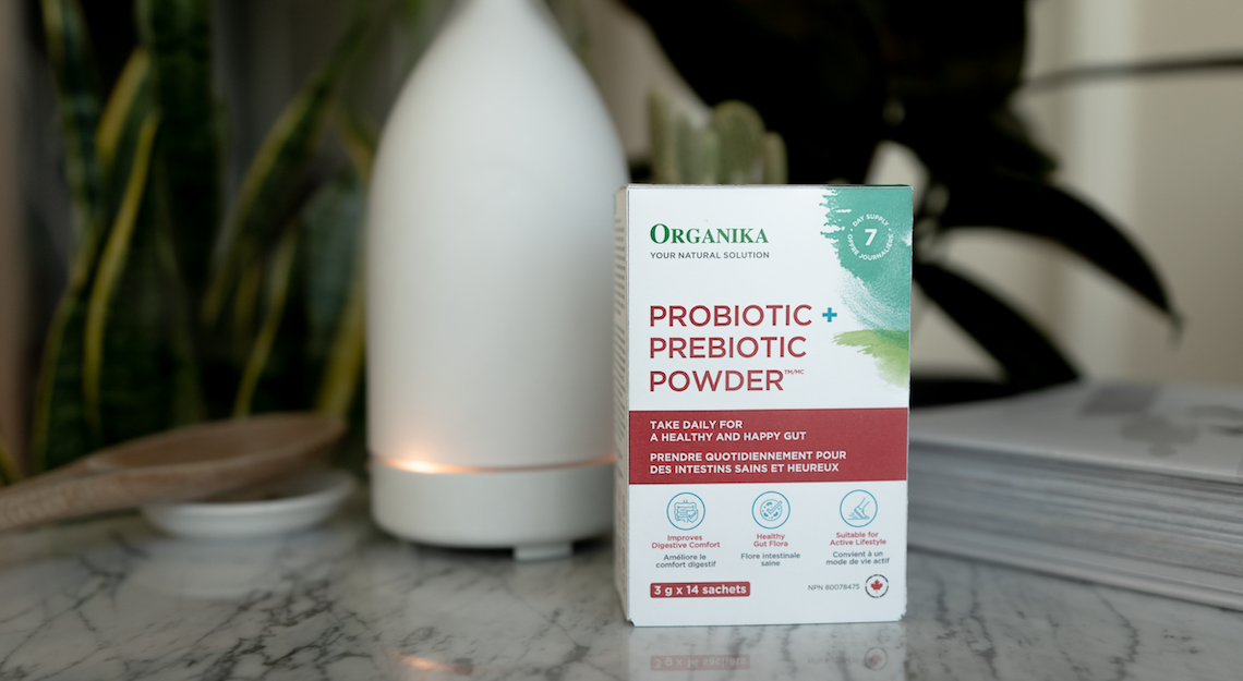 Organika's Prebiotic + Probiotic Powder on a table