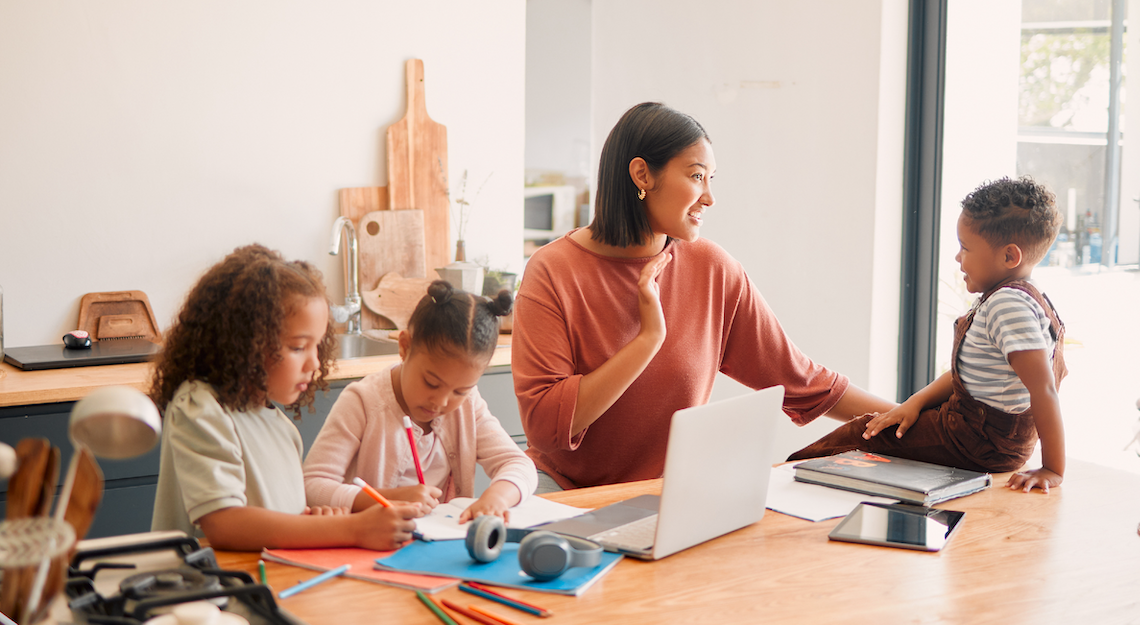 Mother caring for her 3 children at home