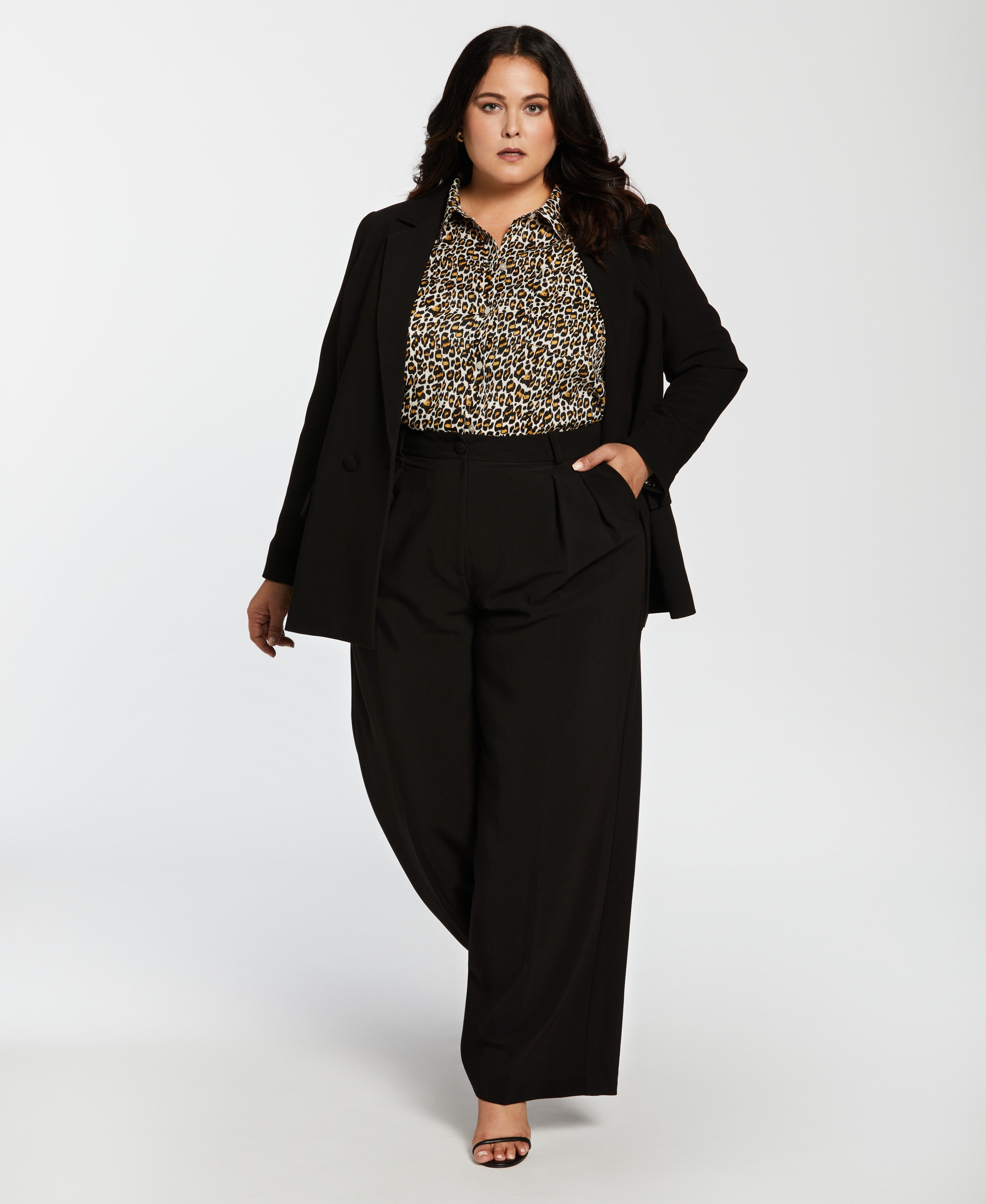 Plus Size Solid Black Dressy Pants - Lorenza Alessandra