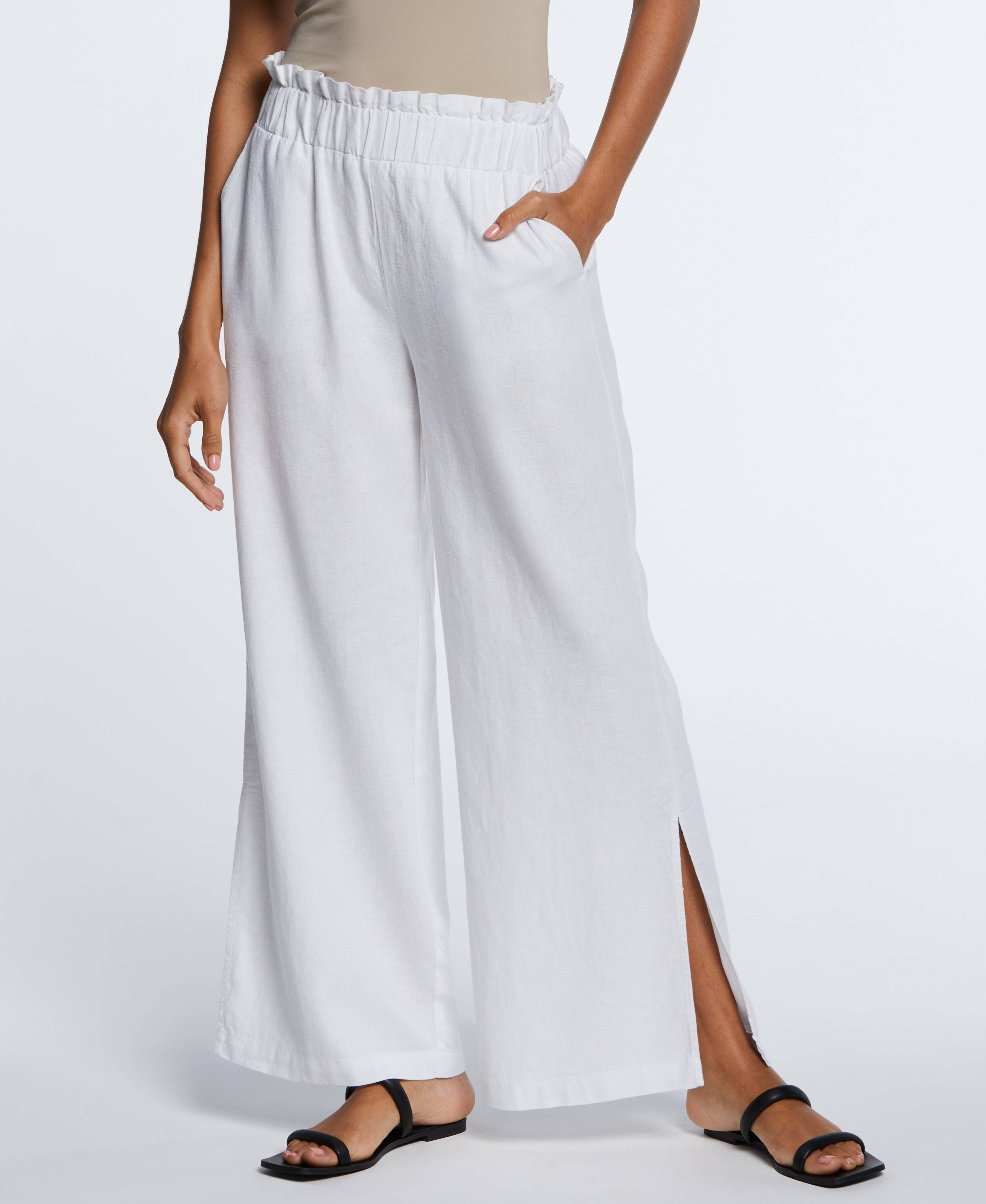 Plus Size Pull On Linen Wide Leg Pant With Side Slit