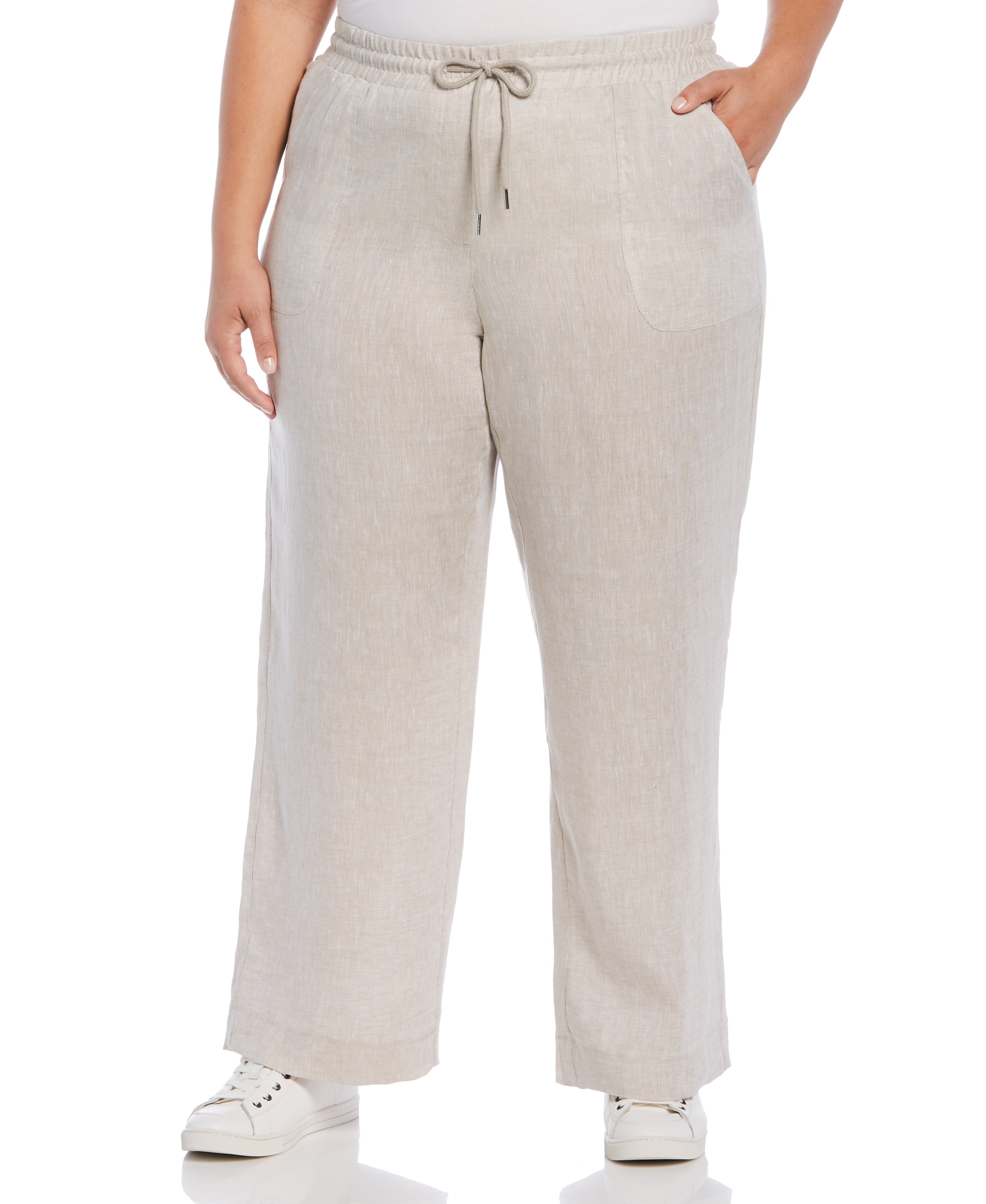 Plus Size Pull On Linen Wide Leg Pant With Side Slit