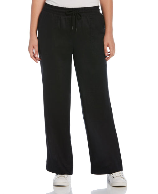 ellos Women's Plus Size Linen Blend Drawstring Pants, 26 - Black