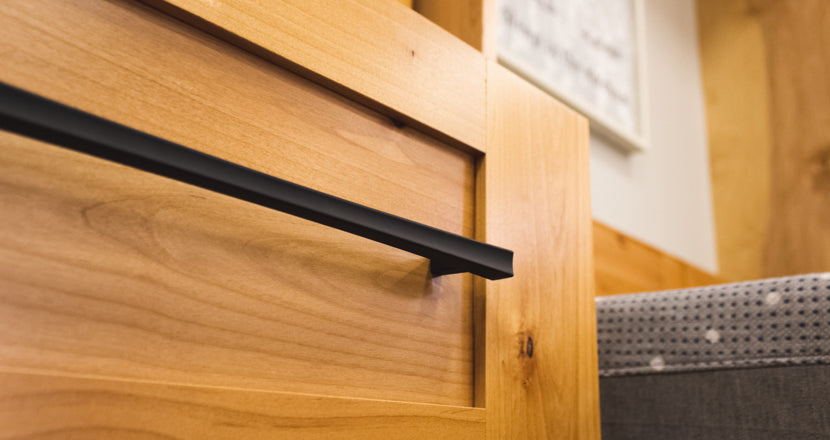 Black modern handle on side cabinet