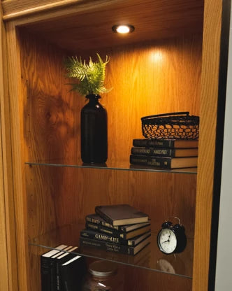 Side cabinet with lights and glass shelves