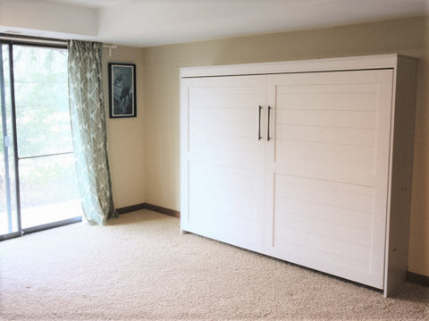 Horizontal plank face murphy bed in white paint