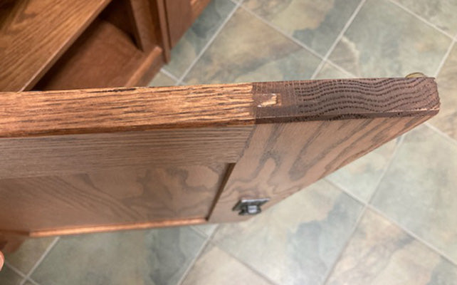 End-grain on wooden cabinet door