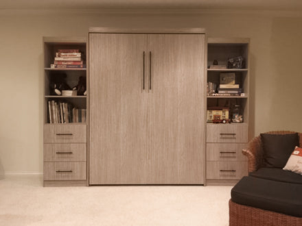 Queen vertical melamine murphy bed with side cabinets