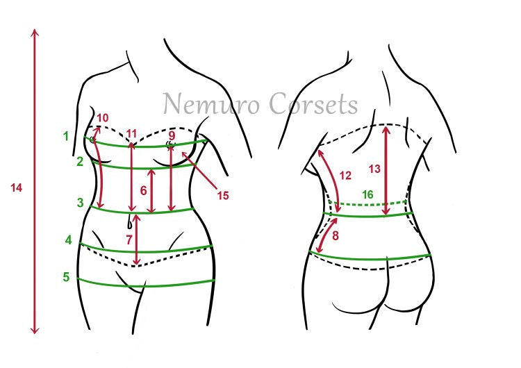 Corset measurements scheme instructions Nemuro-corsets.com